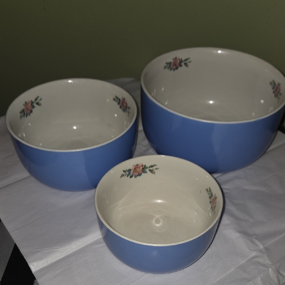 Set of Blue Floral Ceramic Bowls